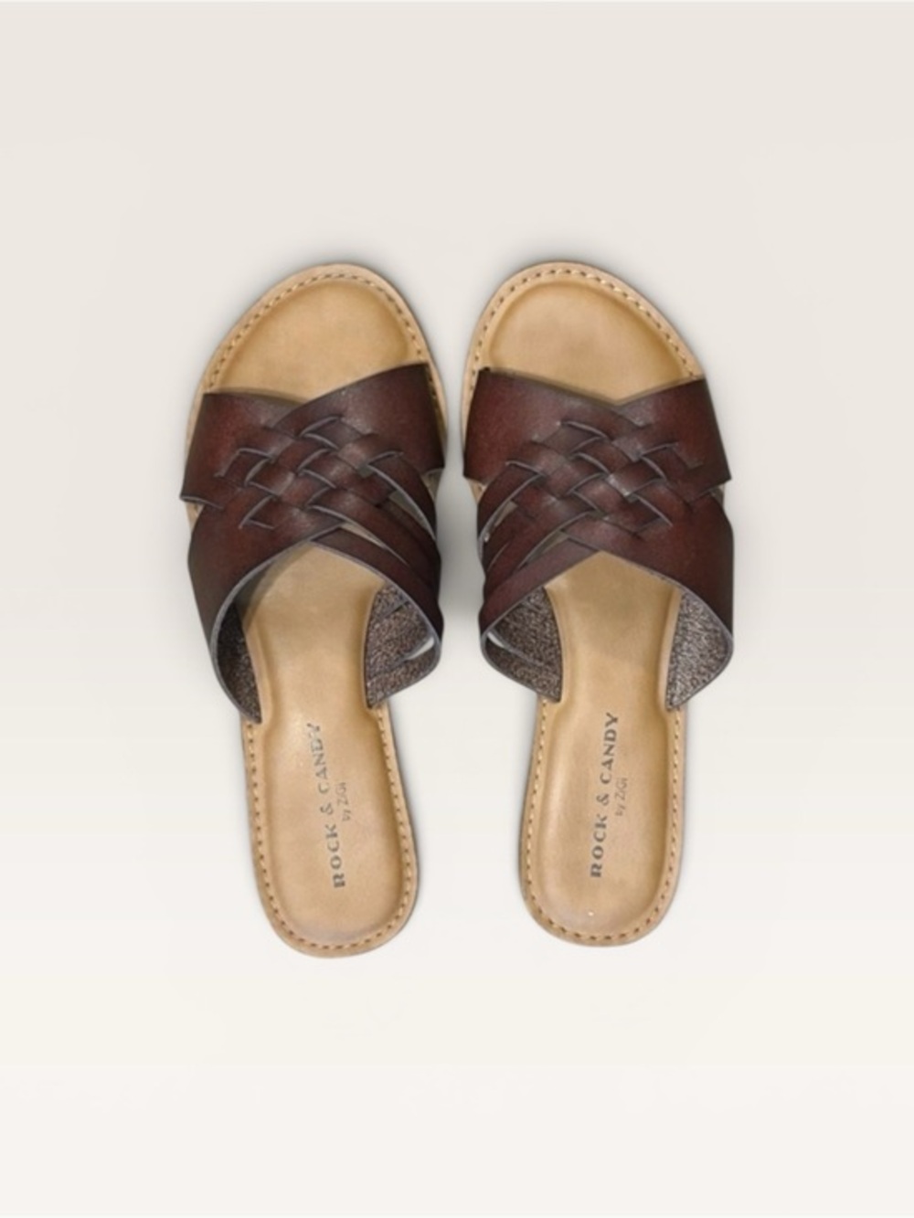 Rock & Candy Dark Brown Woven Slide Sandals